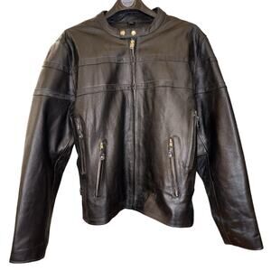Wild Wear Genuine Leather Moto Jacket Black Zip-Out Liner XXL VENTED Pockets